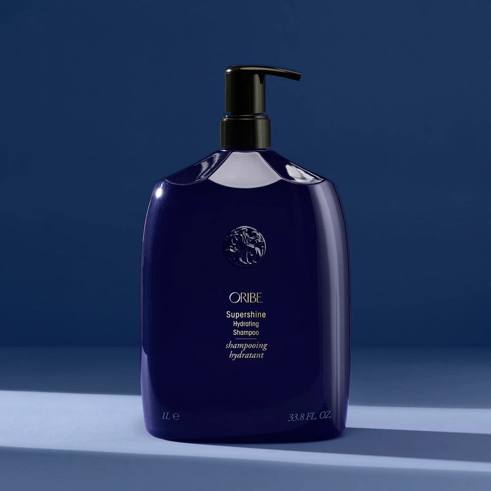 Oribe Supershine liter shampoo bottle with pump for professional salon use and hydration