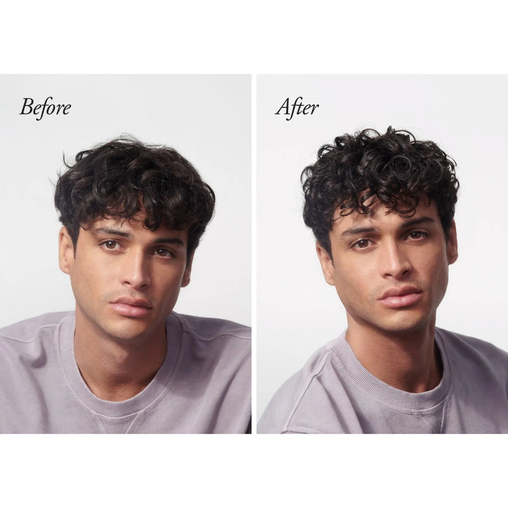 Before and after using Oribe Crème for Style showing smooth controlled styled hair