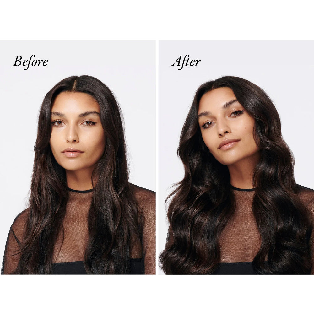 smooth glossy hair results using Oribe heat protection spray for frizz control and shine
