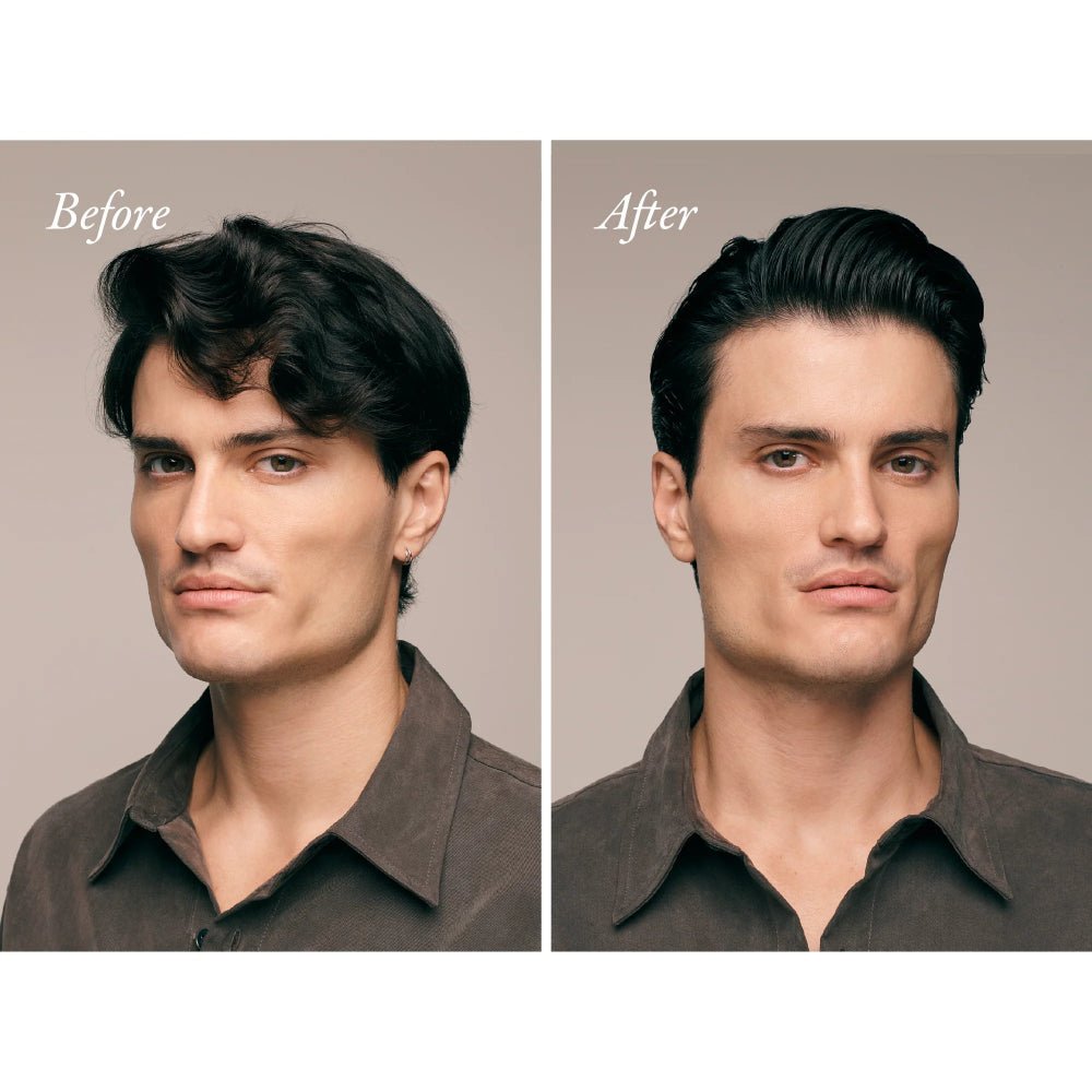 Before and after using Oribe Gel Serum for smooth polished hair with flexible hold