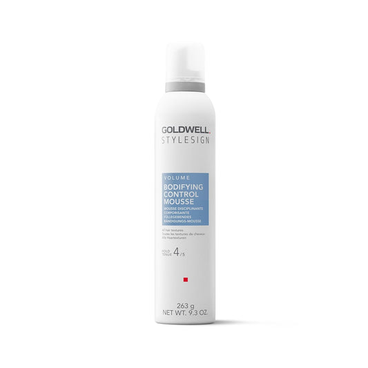 Goldwell StyleSign Bodifying Control Mousse for lightweight volume, flexible hold, humidity resistance, and heat protection for all hair textures