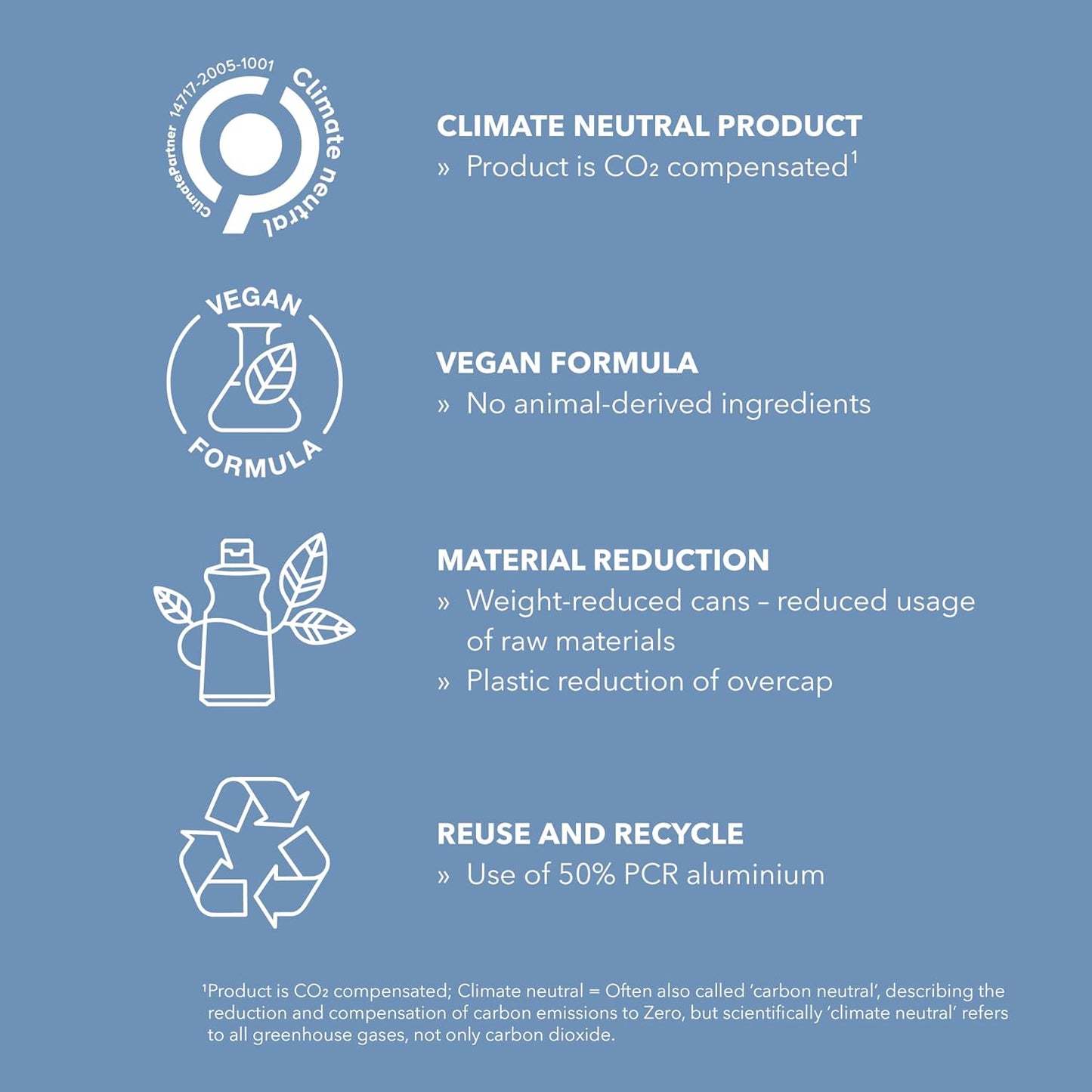 Goldwell StyleSign sustainability commitments featuring climate-neutral production, vegan formula, reduced plastic packaging, and recyclable materials