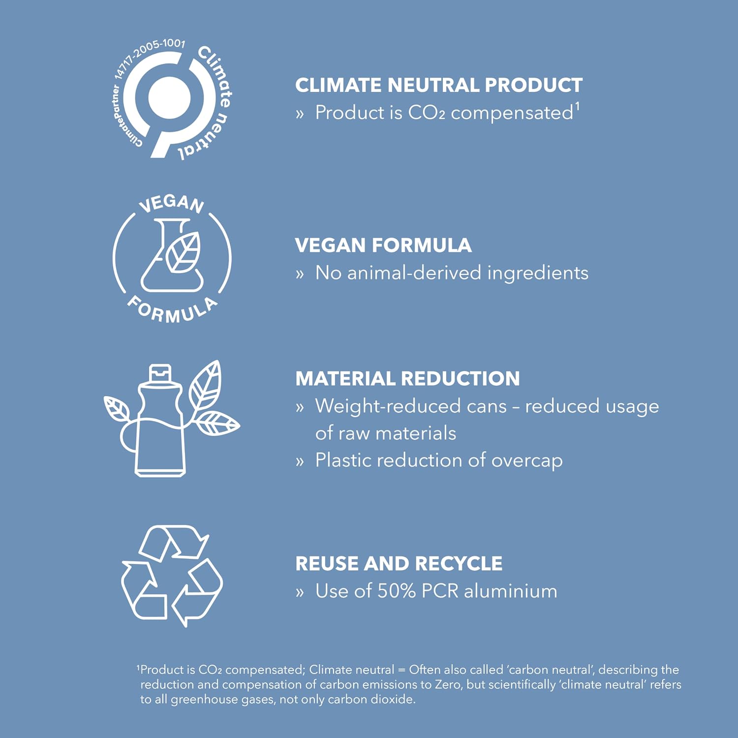 Goldwell StyleSign sustainability commitments featuring climate-neutral production, vegan formula, reduced plastic packaging, and recyclable materials