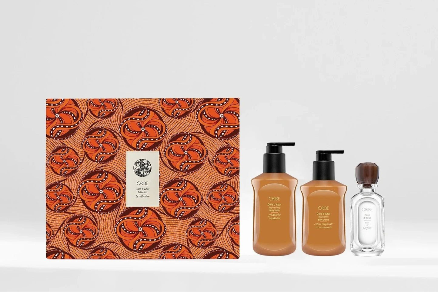 Oribe Côte d’Azur bath and body gift set with body wash body crème and perfume