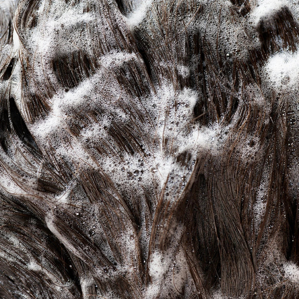 Rich lather of Oribe Signature Shampoo showing deep cleansing and hydration benefits