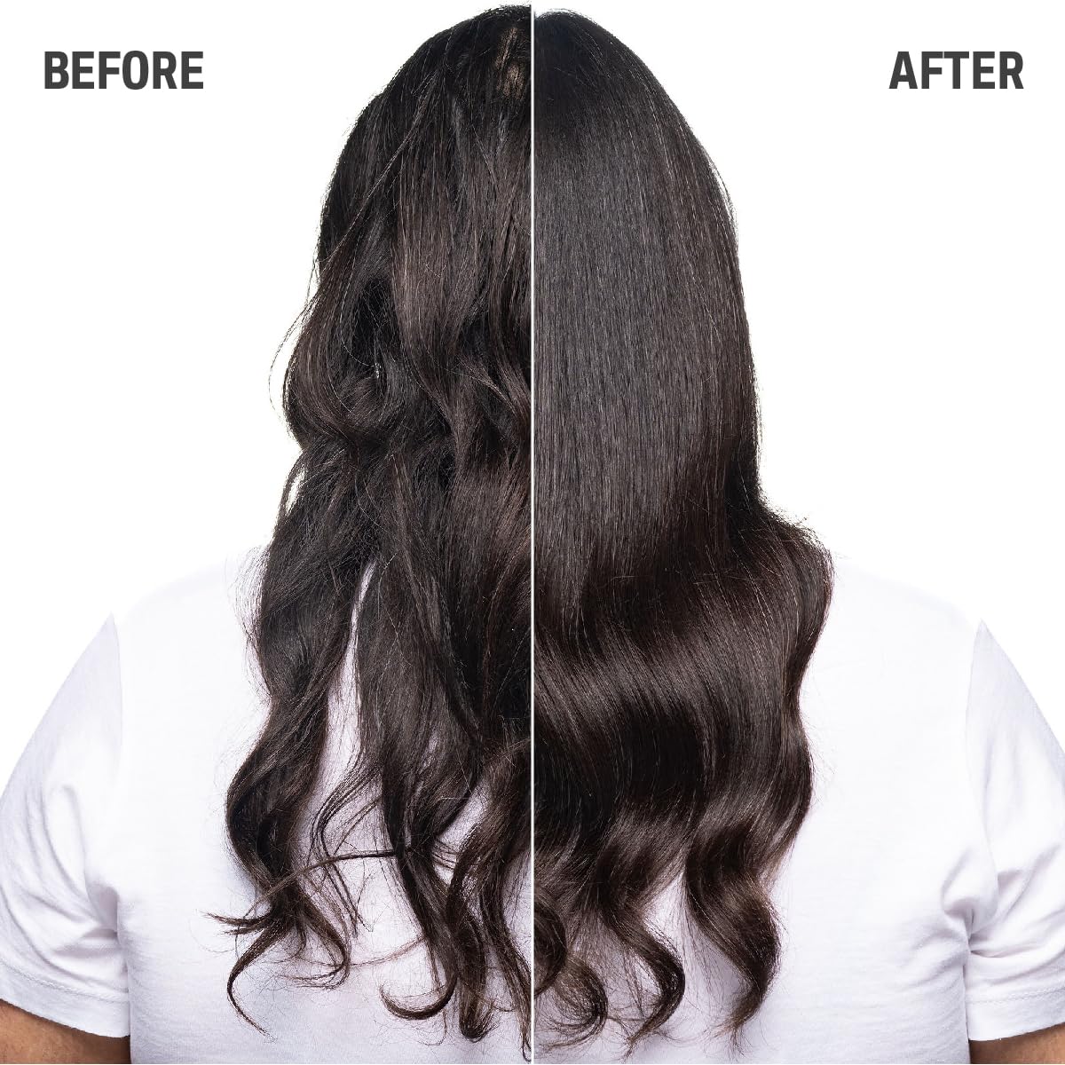 before and after hair showing smoother stronger healthier-looking hair with Goldwell Bond Pro shampoo