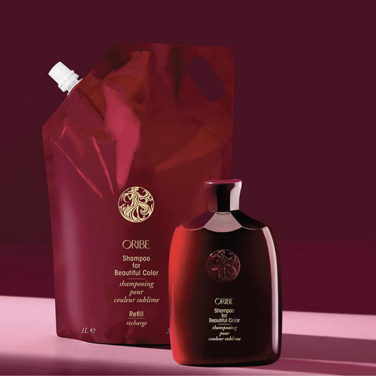 Oribe Shampoo for Beautiful color liter refill bag and full size bottle