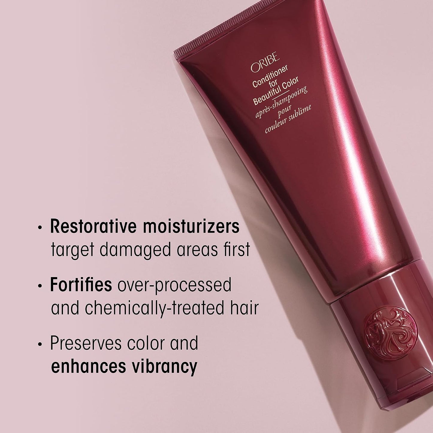 Oribe Conditioner for Beautiful Color highlighting hydration, damage repair, and color protection benefits