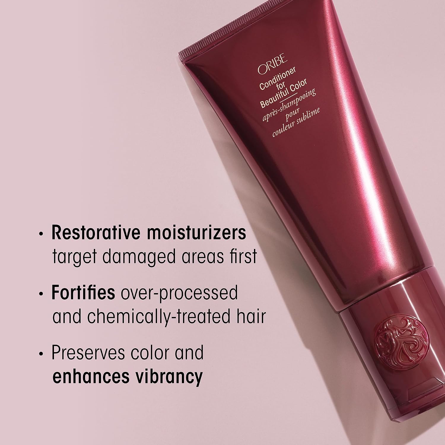 Oribe Conditioner for Beautiful Color highlighting hydration, damage repair, and color protection benefits