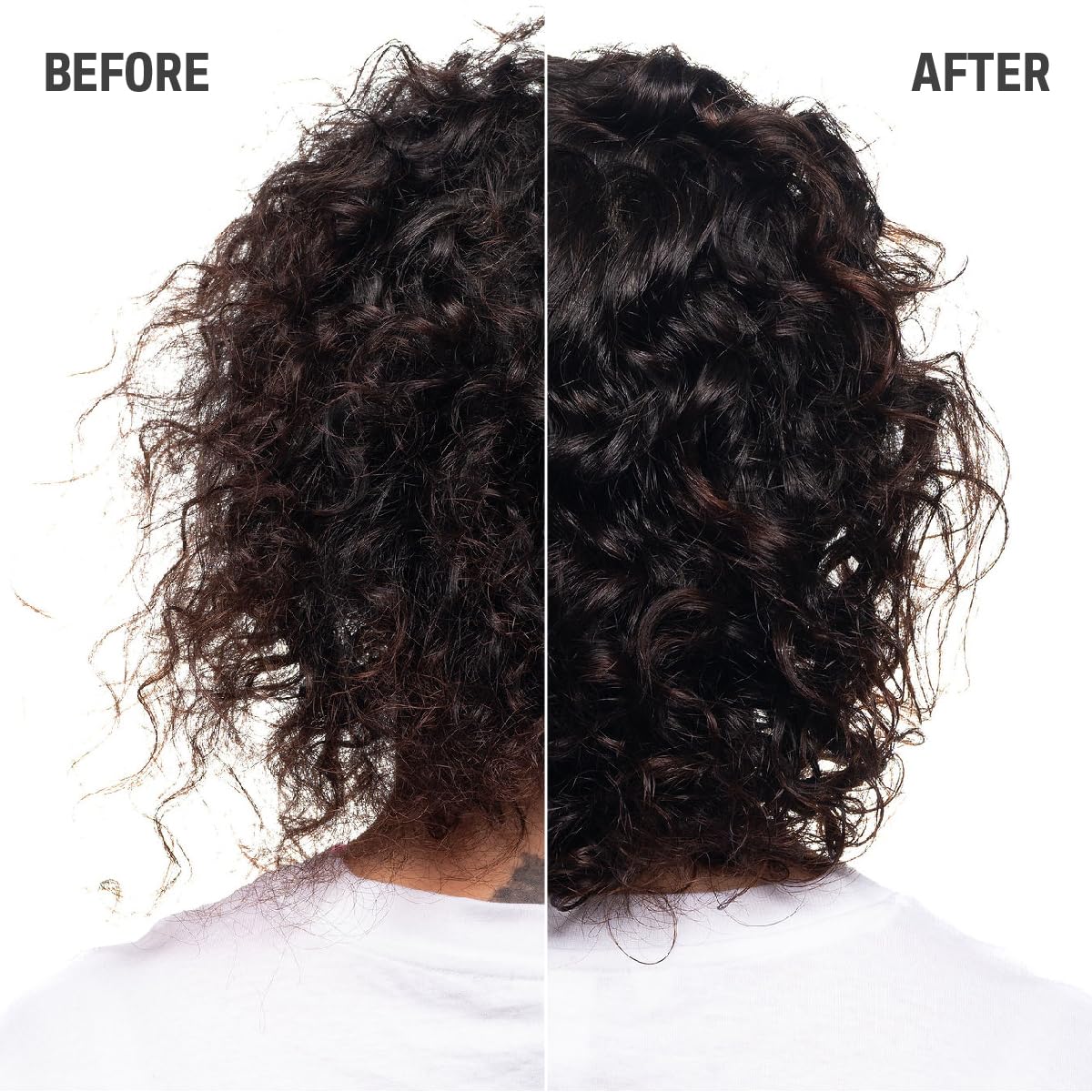 before and after curly hair showing improved curl definition hydration and frizz control with Goldwell Curls and Waves