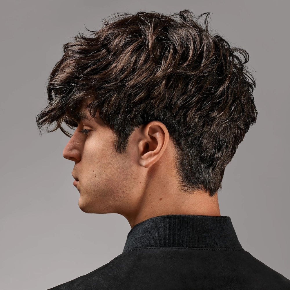Textured short hairstyle styled with Oribe Flash Form spray wax for definition and movement