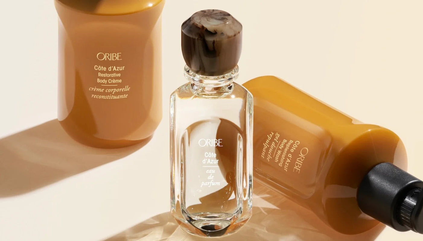 Oribe Côte d’Azur eau de parfum with restorative body crème and body wash from the luxury fragrance and body collection.