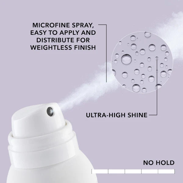 Goldwell StyleSign Shine Spray feature graphic showing microfine spray for weightless shine and no hold