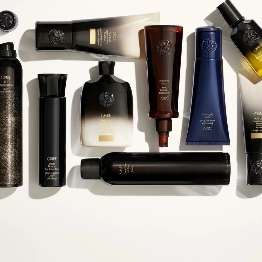 Collection of  Oribe hair care products on a white background