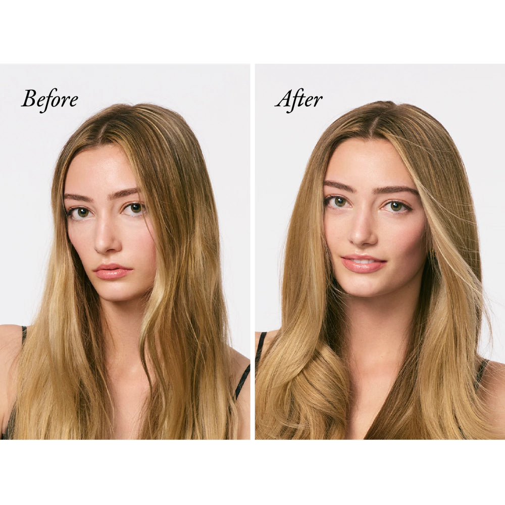 Before and after using Oribe Gold Lust Night Creme for smoother softer hydrated hair