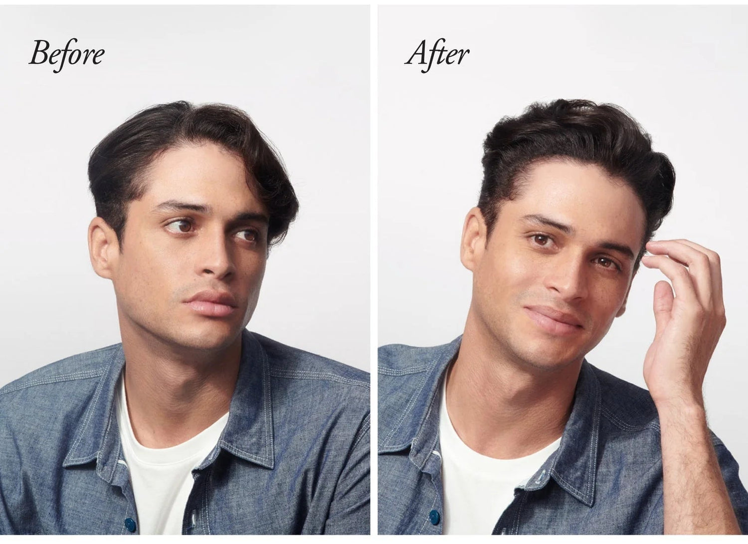 Before and after using Oribe Rough Luxury paste showing added texture and definition
