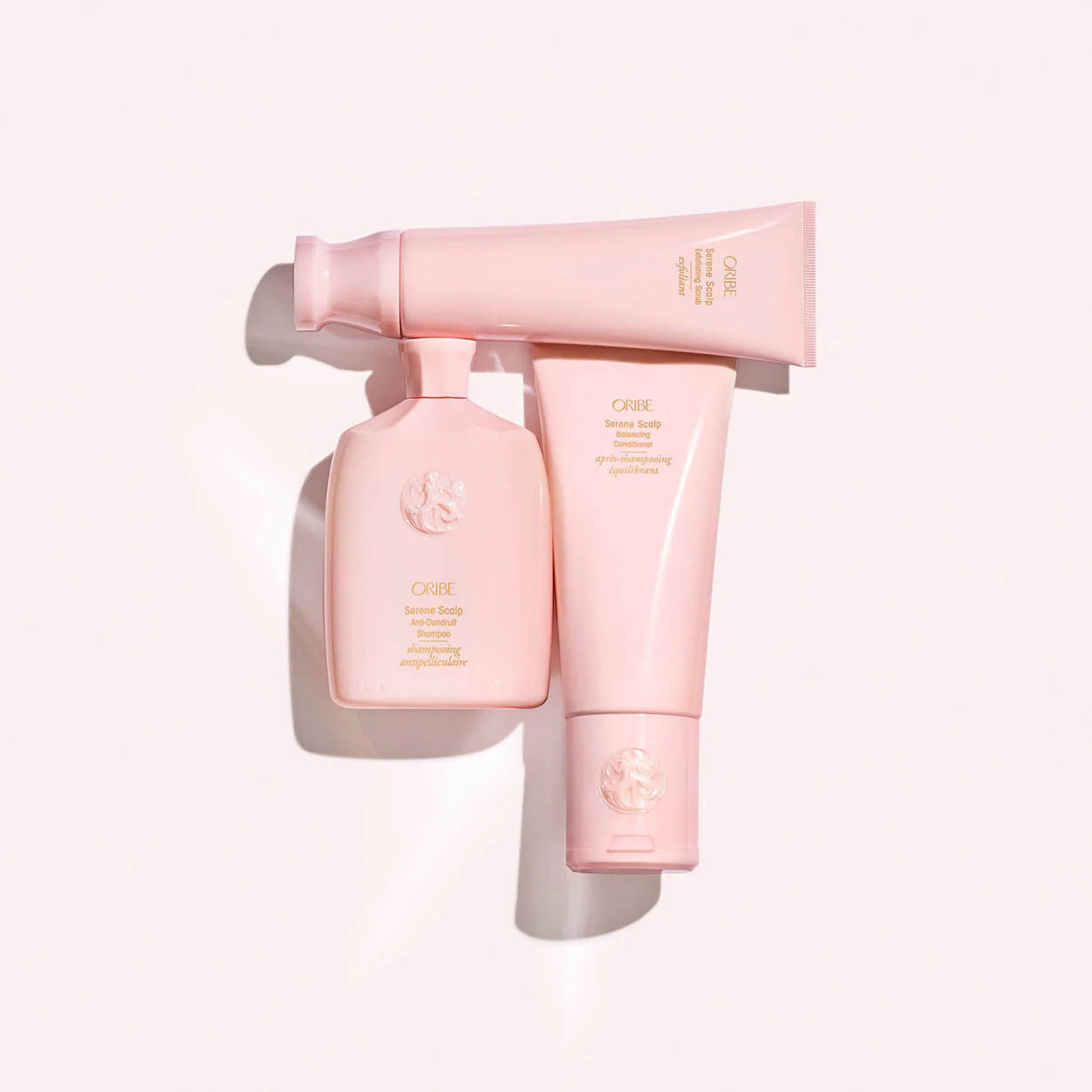 Oribe Serene Scalp collection including exfoliating scrub for complete scalp cleansing routine