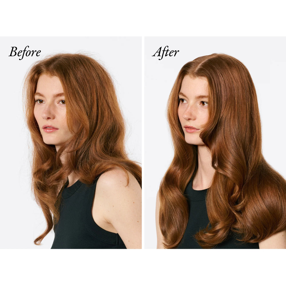Before and after styling with Oribe Wax Stick for smooth shiny frizz-free hair