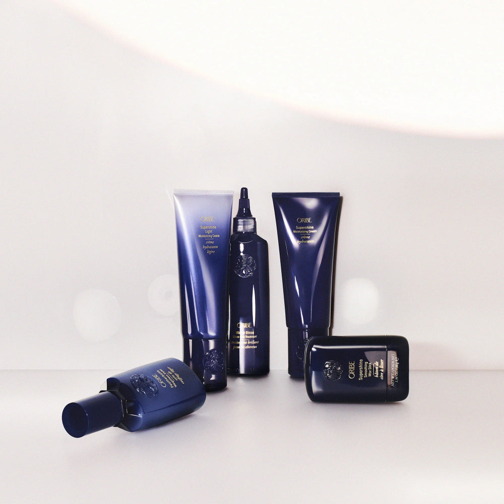 Oribe Supershine hair care collection including light cream for hydration, shine, and frizz control