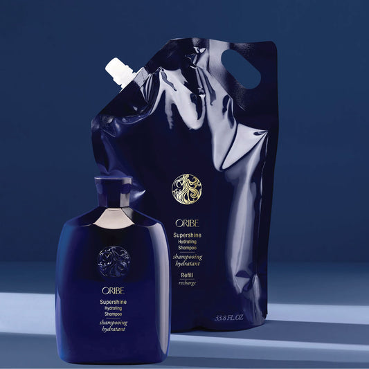 Supershine liter refill bag and full size bottle of shampoo